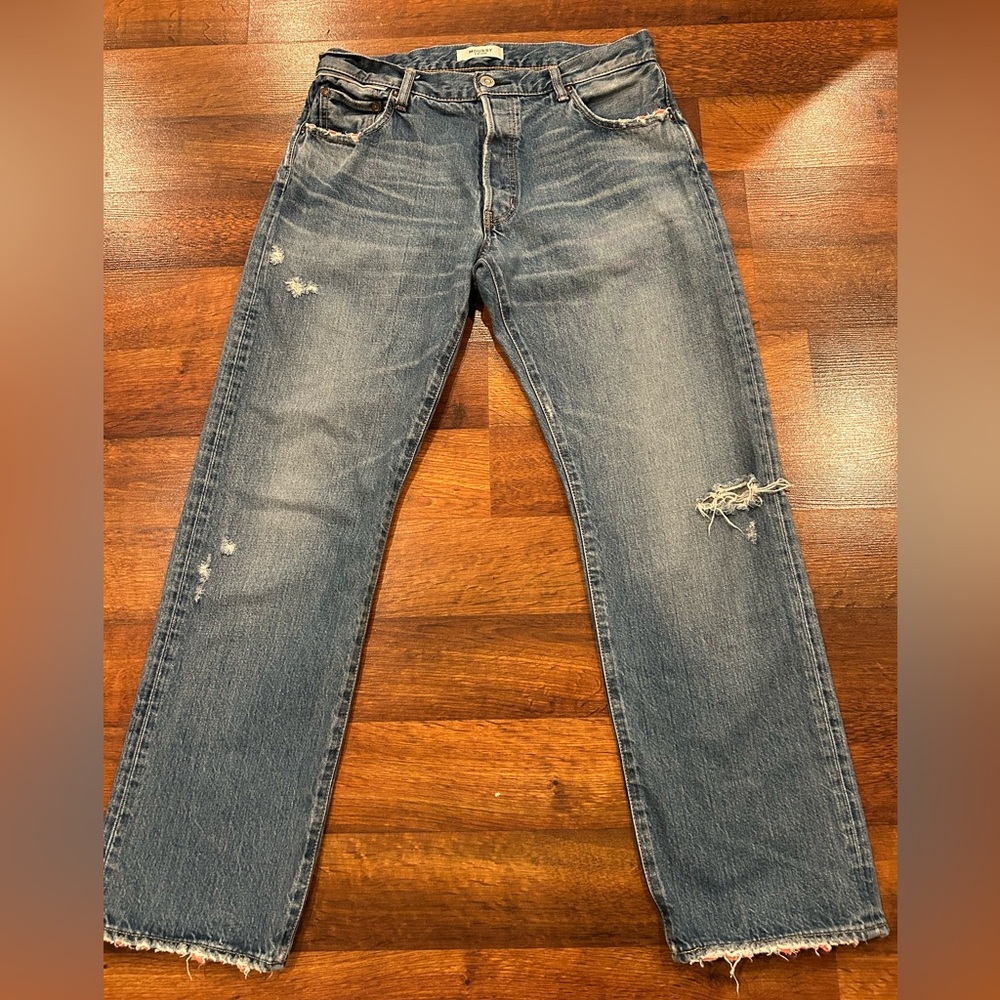 Moussy High Rise Jeans - Distressed Blue